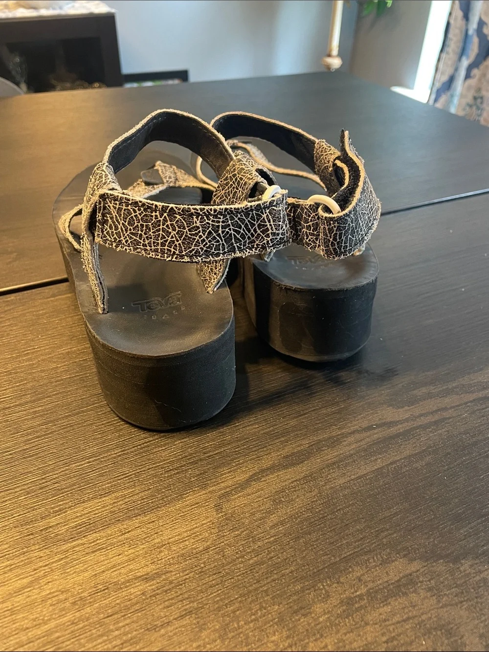 Teva Women’s Black Sandals with RARE Cracked-Print Straps